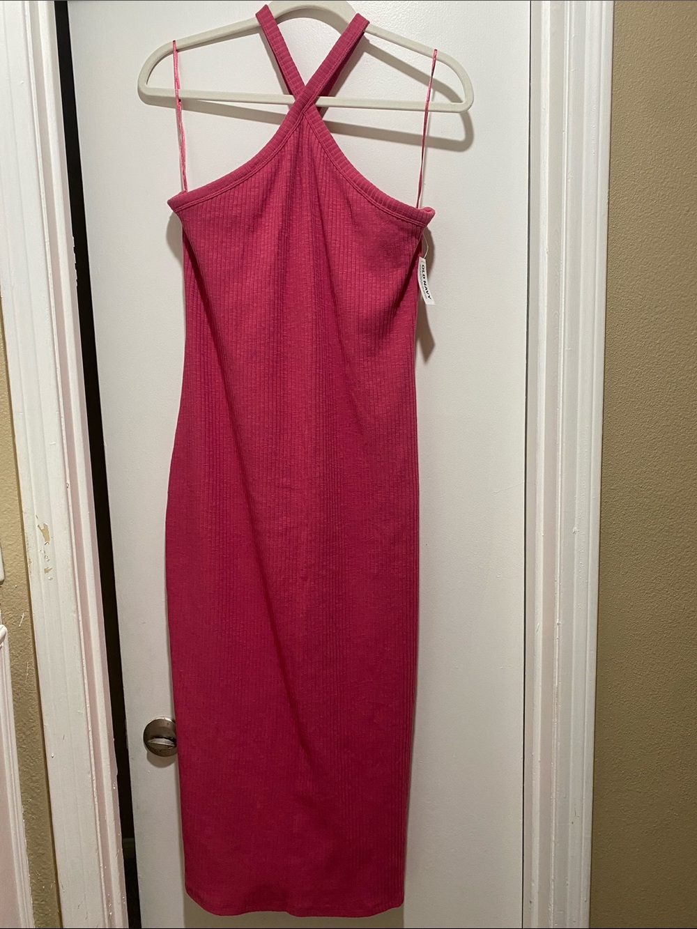 Old Navy Ribbed Crossback Midi Dress in Berry